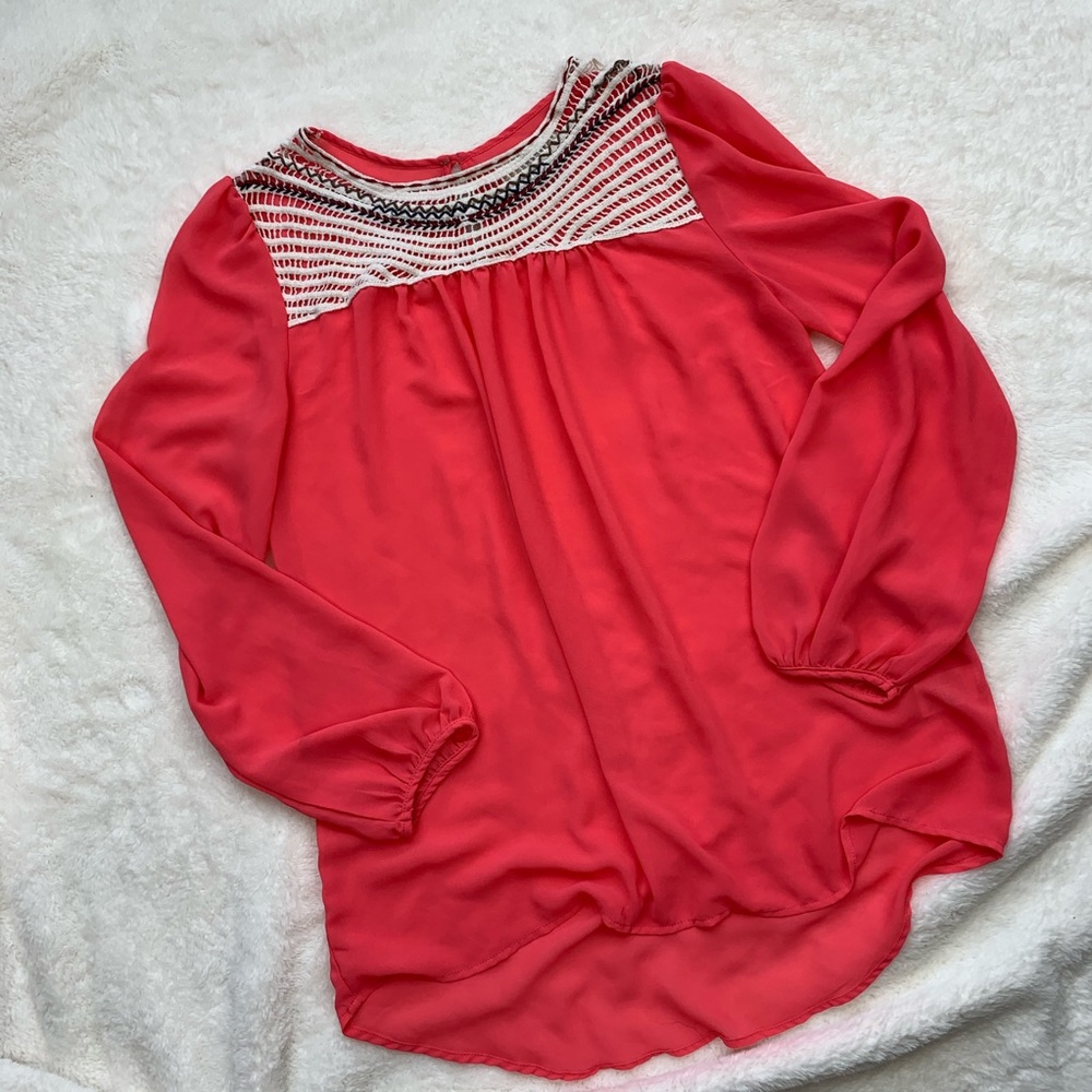 Umgee Pink Boho Blouse with Embroidery Small